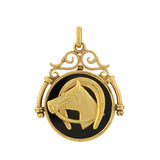 Victorian 14kt Onyx + Equestrian Horseshoe + Horse Head Fob