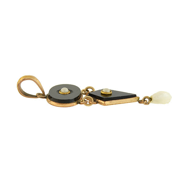 Art Deco 10kt Gold Petite Onyx Pearl Pendant