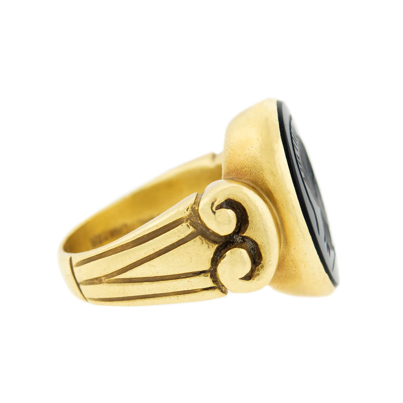 Estate VAHE NALTCHAYAN 18k Carved Onyx Intaglio Ring