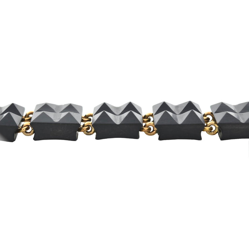 Victorian 14kt Carved Onyx Double Row Pyramidal Link Bracelet