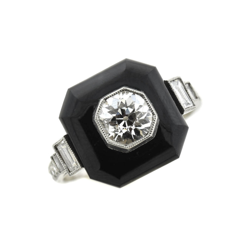 Pear Shaped Black Onyx and Moissanite Engagement Ring Set Vintage White  Gold - Oveela Jewelry