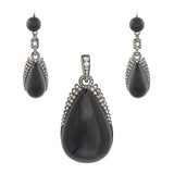 Victorian French 18kt/Sterling, Diamond + Onyx Day-to-Night Earrings/Locket Pendant Set