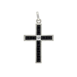 Art Deco Platinum French Cut Onyx + Diamond Cross Pendant