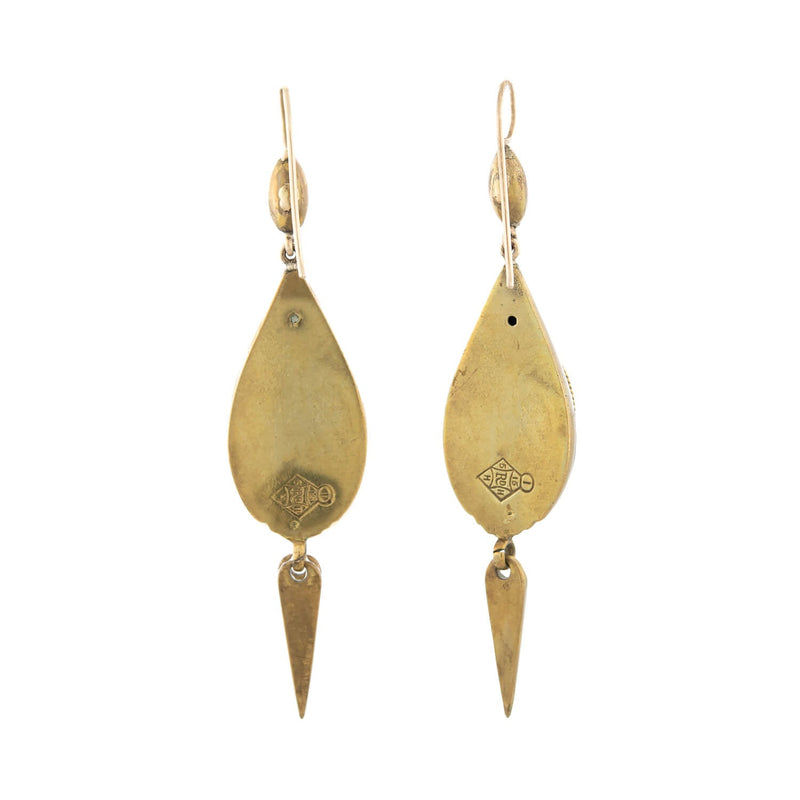 Victorian 9kt, Onyx + Pearl Dangle Earrings