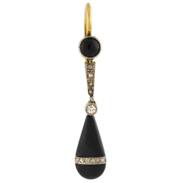 Edwardian 18kt/Platinum Diamond + Onyx Teardrop Earrings