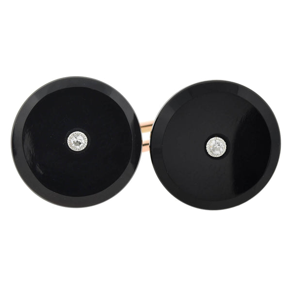 Art Deco 18kt Gold Onyx + Diamond Double-Sided Cufflinks