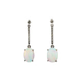 Late Victorian Sterling, Opal + Marcasite Dangle Earrings