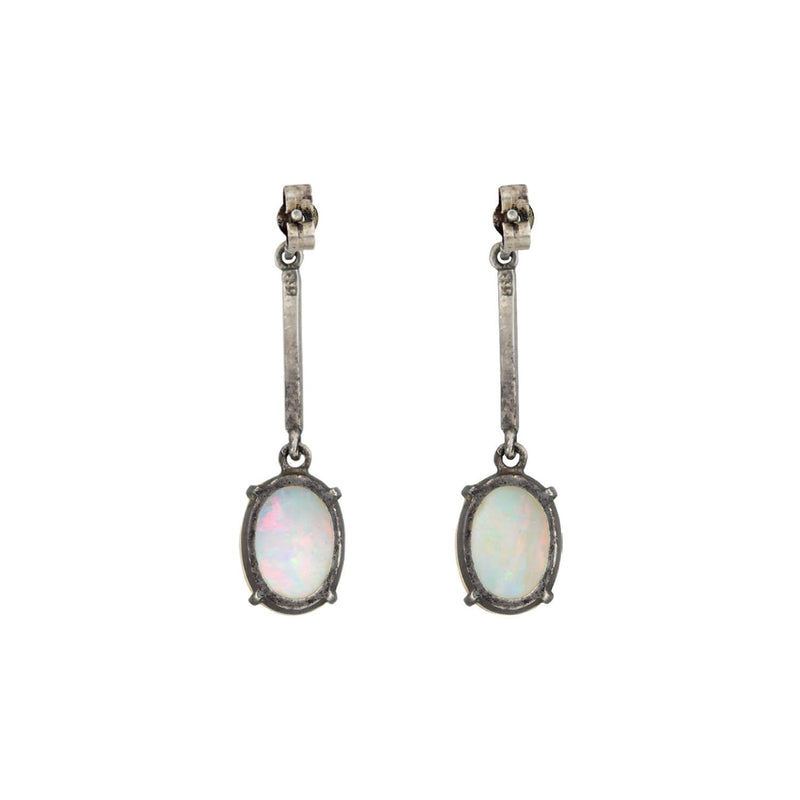 Late Victorian Sterling, Opal + Marcasite Dangle Earrings