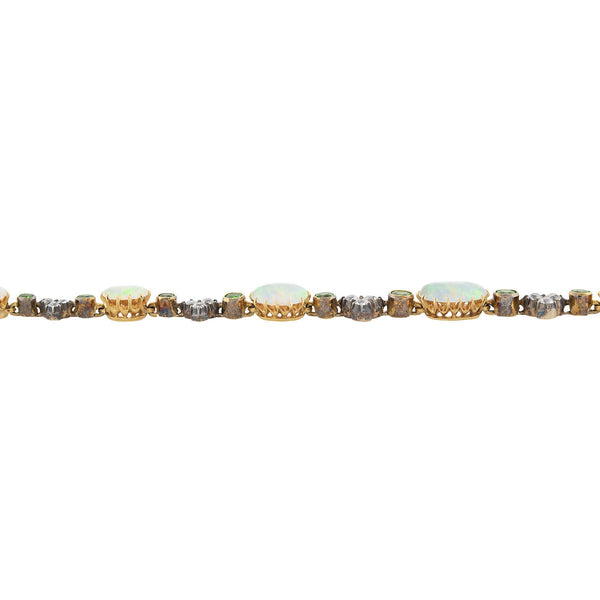 Art Nouveau 18kt/Sterling Opal, Diamond + Demantoid Garnet Bracelet