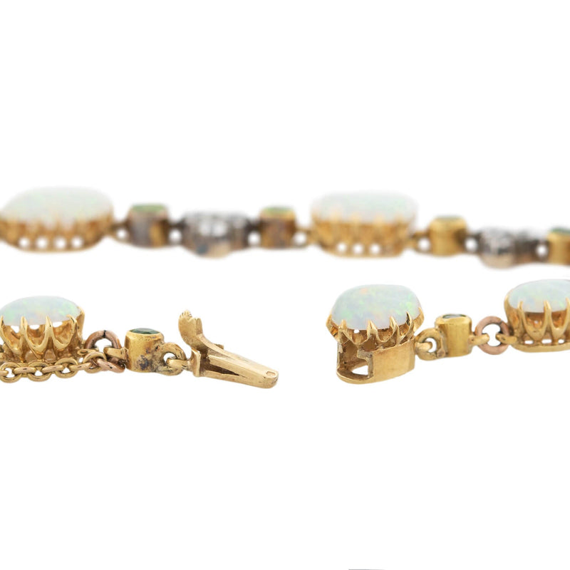 Art Nouveau 18kt/Sterling Opal, Diamond + Demantoid Garnet Bracelet