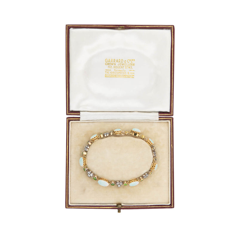 Art Nouveau 18kt/Sterling Opal, Diamond + Demantoid Garnet Bracelet