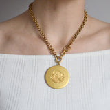 Victorian 14kt Large Painted Ivory Portrait Pendant