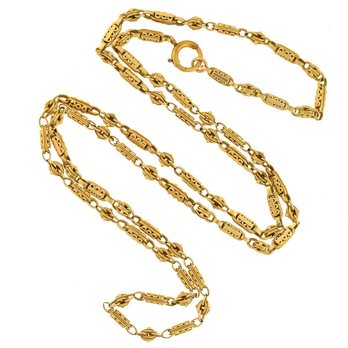 Victorian 15kt Gold Open Wirework Link Muff Chain 29" A. Brandt + Son