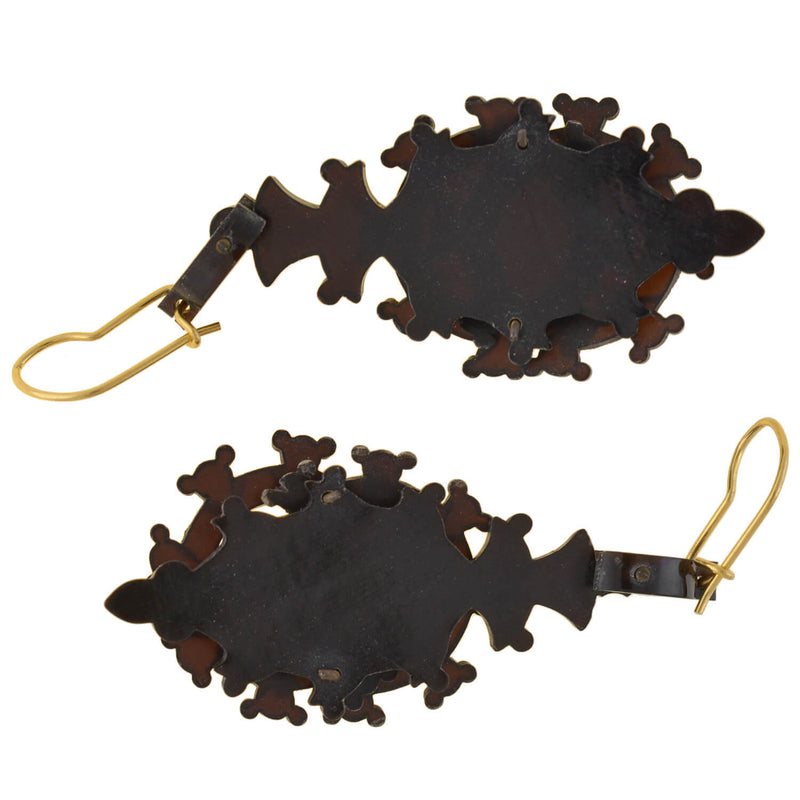 Victorian Large Carved Tortoise Shell Interlocking Circle Earrings