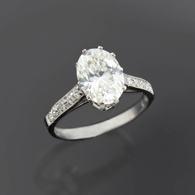 Estate Platinum + Oval Brilliant Cut Diamond Engagement Ring 2.05ct Center