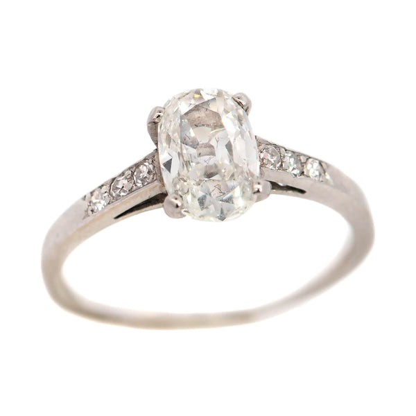 Art Deco Platinum Cushion Diamond Engagement Ring 0.90ct