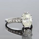 Estate Platinum + Oval Brilliant Cut Diamond Engagement Ring 2.05ct Center