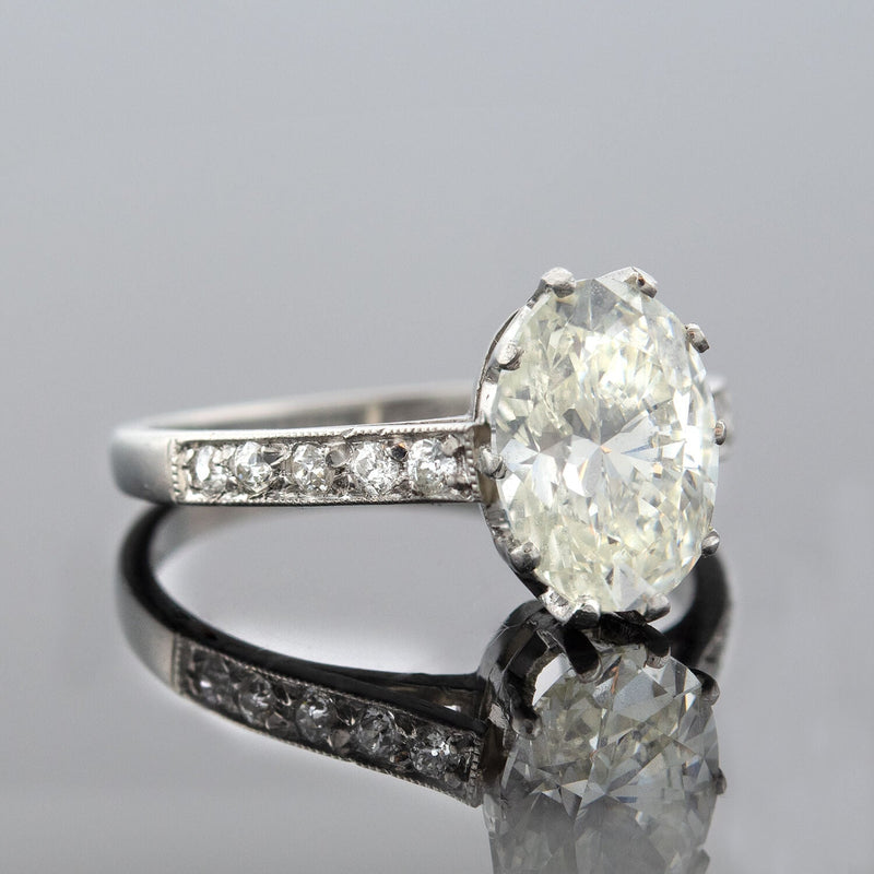 Estate Platinum + Oval Brilliant Cut Diamond Engagement Ring 2.05ct Center