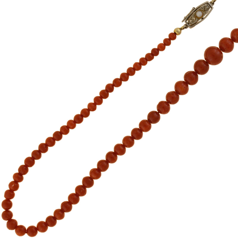 Edwardian Platinum/14kt Natural Oxblood Coral Bead Necklace 18.5"