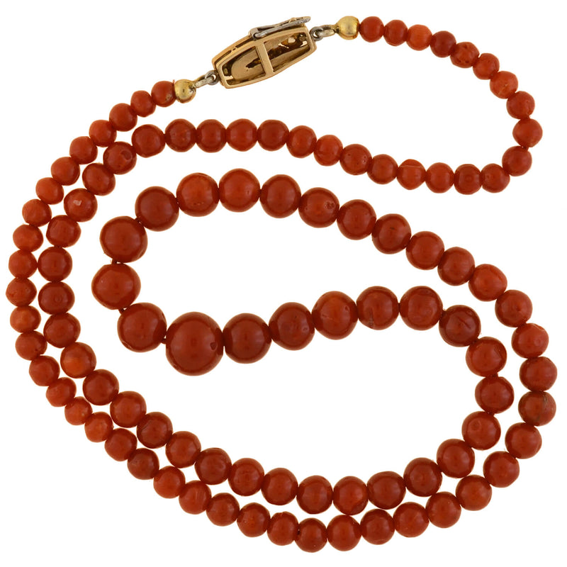 Edwardian Platinum/14kt Natural Oxblood Coral Bead Necklace 18.5"