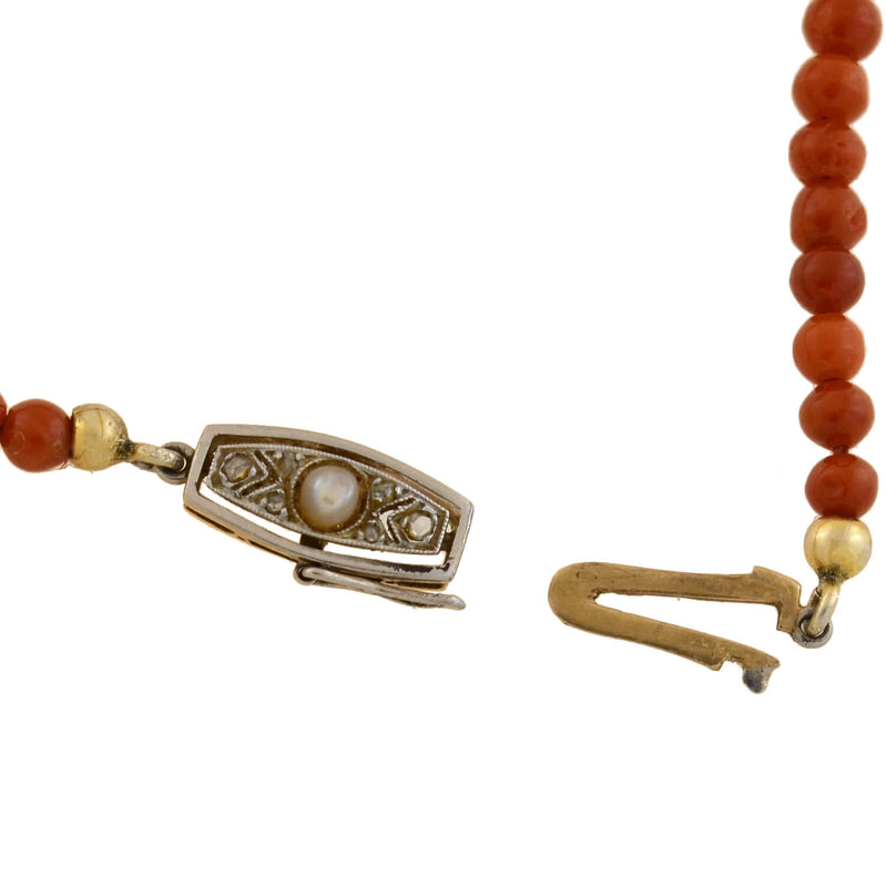Edwardian Platinum/14kt Natural Oxblood Coral Bead Necklace 18.5"