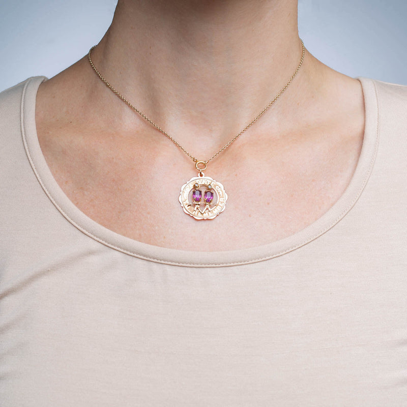 Vintage 14kt Amethyst + Diamond "A DATE TO REMEMBER" Charm/Pendant