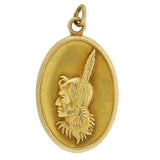 Late Art Deco 14kt Yellow Gold Native American Chief Pendant