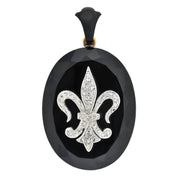 Victorian 14kt Faceted Onyx Locket with Diamond Fleur-de-Lys