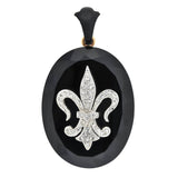 Victorian 14kt Faceted Onyx Locket with Diamond Fleur-de-Lys