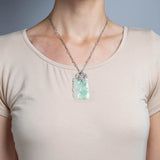 Art Deco Large 14kt Hand Carved Jade + Diamond Pendant