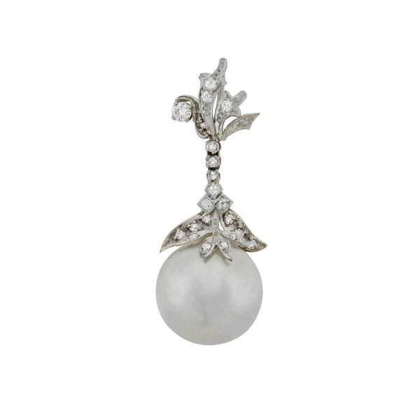 Vintage 14kt Mabe Pearl + Diamond Pendant 0.75ctw