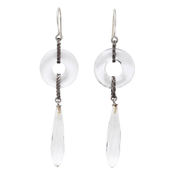 Art Deco Sterling Silver Rock Crystal Earrings