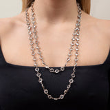 Art Deco Long Sterling & Crystal Chain Necklace 51"