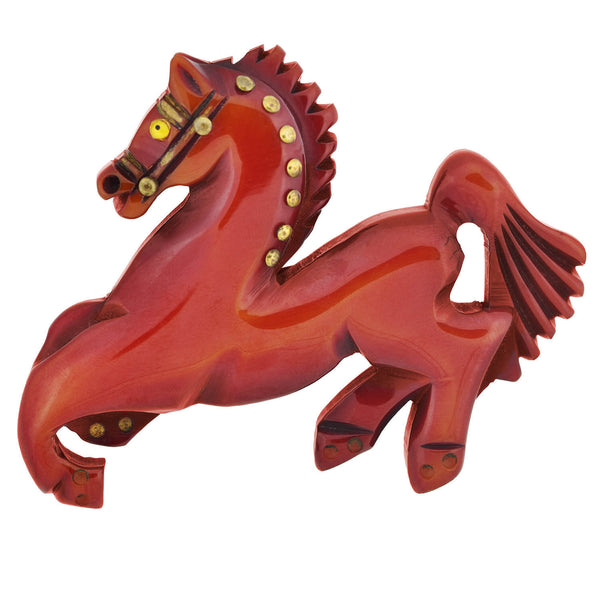 Retro Hand Carved + Painted Bakelite Horse Pin