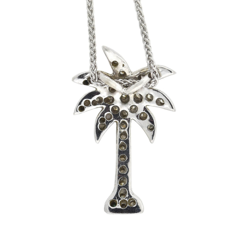 Estate 14kt Diamond Palm Tree Pendant Necklace