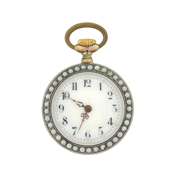 Late Victorian Sterling French Paste & Pearl Pocket Watch