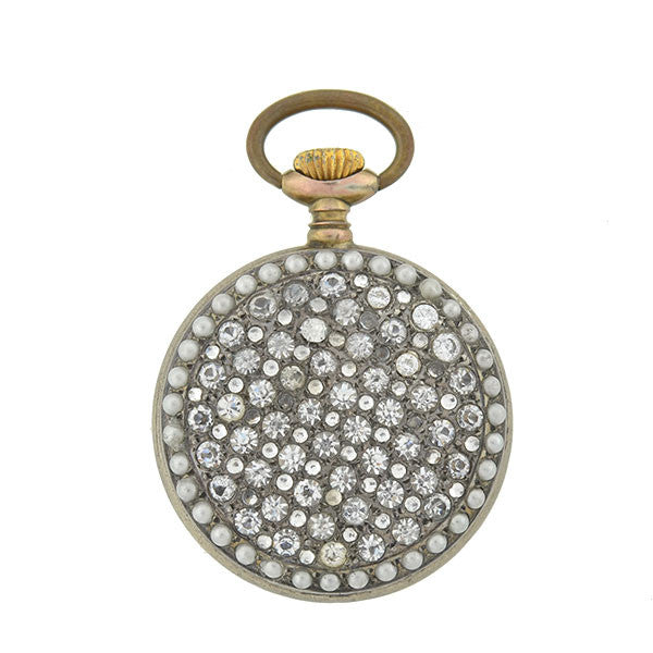 Late Victorian Sterling French Paste & Pearl Pocket Watch