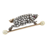 Victorian 14kt & Silver Diamond & Pearl Potbelly Pig Pin .65ctw