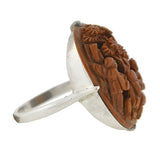 Art Deco Chinese Sterling & Hand Carved Peach Pit Ring