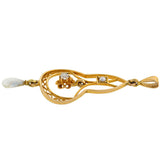 Art Nouveau 14kt Pearl & Diamond Lavalier Pendant