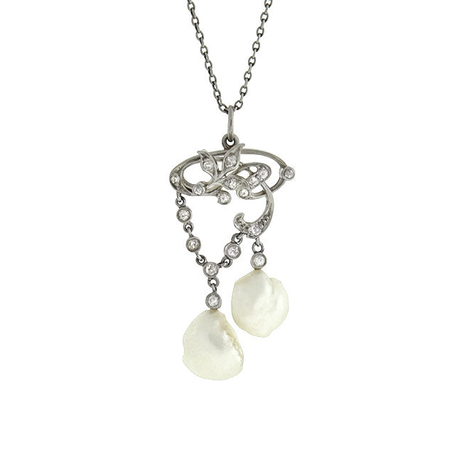 Edwardian Platinum/14kt Diamond & Pearl Lavalier Necklace – A. Brandt + Son