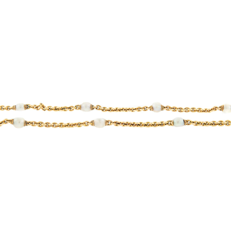 Edwardian 14k Natural Grey Pearl Chain Necklace 32.5"