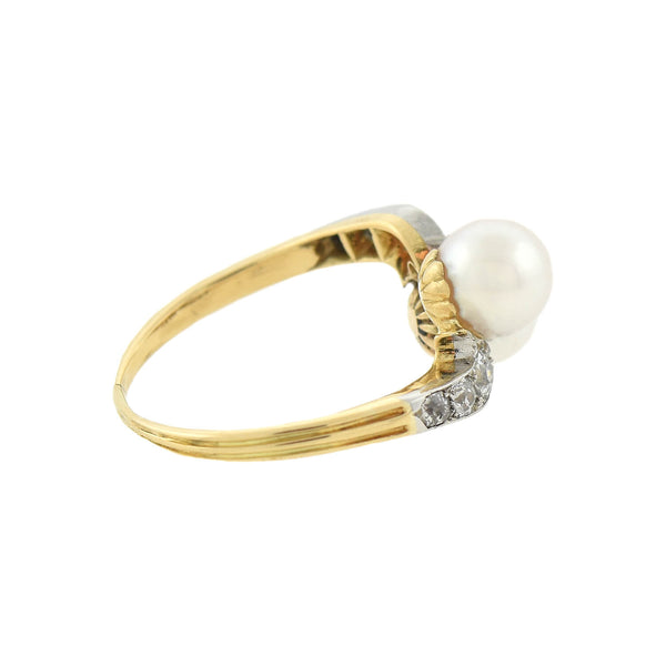 Edwardian 14kt/Platinum Diamond + Natural Pearl Bypass Ring