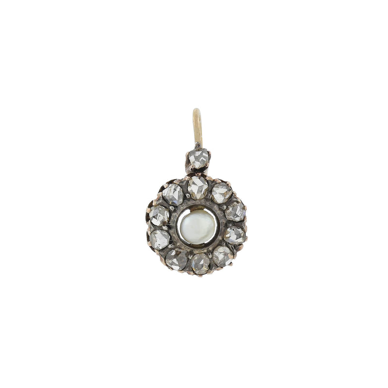 Victorian 18kt/Sterling Diamond + Pearl Cluster Earrings