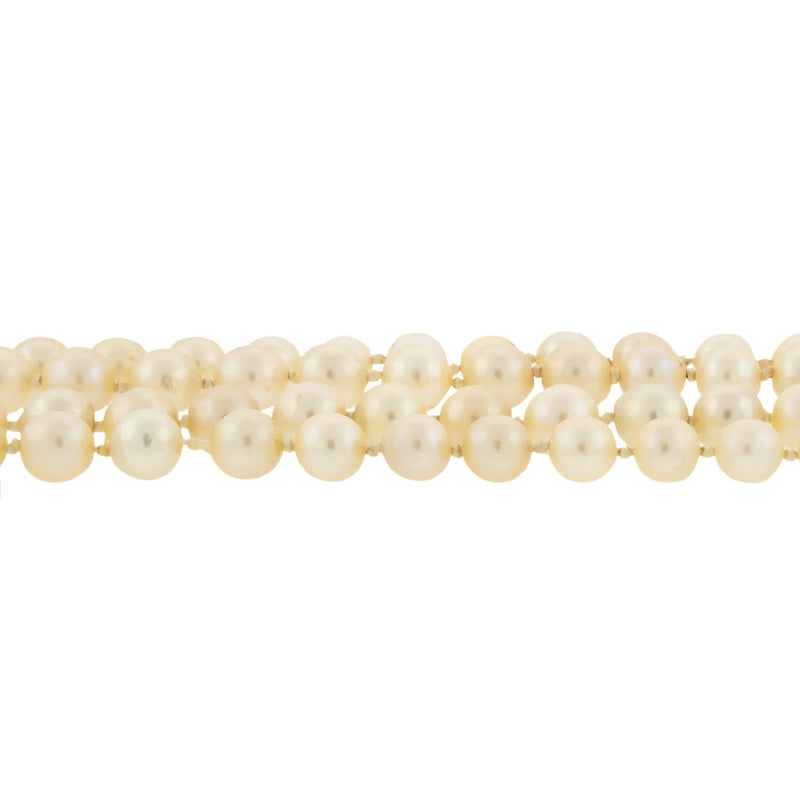 Retro Double Strand Pearl Necklace & 14k Diamond Clasp