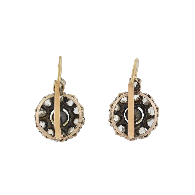 Victorian 18kt/Sterling Diamond + Pearl Cluster Earrings