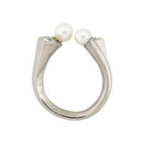 Vintage 18k Mine Cut Diamond + Cultured Pearl Arts + Crafts Ring