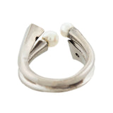 Vintage 18k Mine Cut Diamond + Cultured Pearl Arts + Crafts Ring