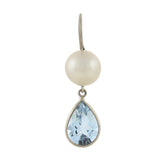 Vintage 14kt Teardrop Aquamarine + 8mm Pearl Earrings