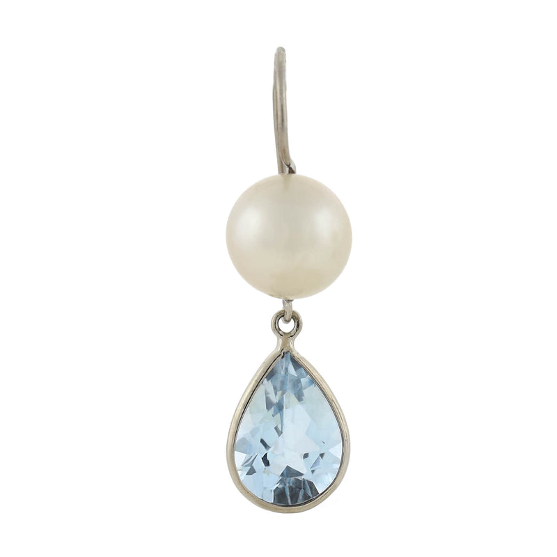 Vintage 14kt Teardrop Aquamarine + 8mm Pearl Earrings